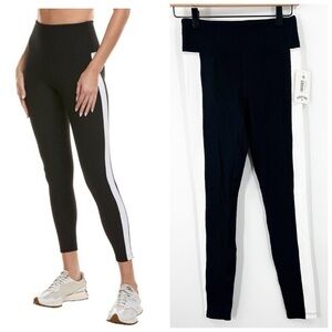 Year of Ours Black Leggings with White Side Stripe